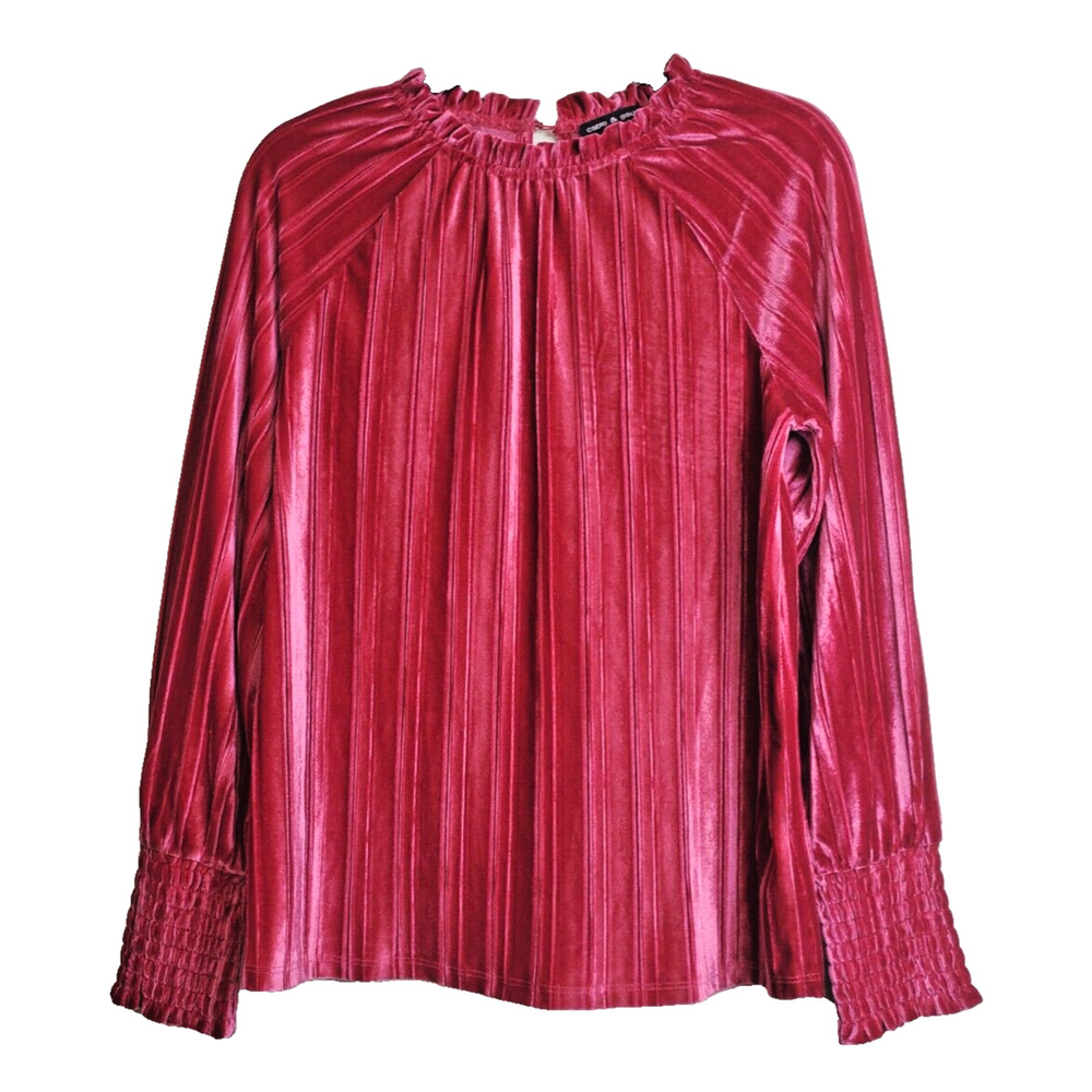 Cable‎ & Gauge Velvet Top Womens Small Pleated Velour Party Holidays Long Sleeve